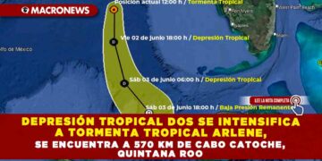 DEPRESIÓN TROPICAL DOS SE INTENSIFICA A TORMENTA TROPICAL ARLENE, SE ENCUENTRA A 570 KM DE CABO CATOCHE, QUINTANA ROO