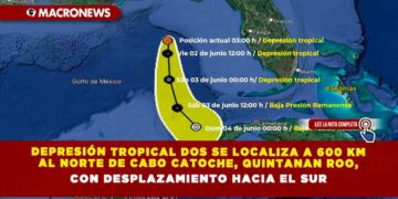 DEPRESIÓN TROPICAL DOS SE LOCALIZA A 600 KM AL NORTE DE CABO CATOCHE, QUINTANAN ROO, CON DESPLAZAMIENTO HACIA EL SUR