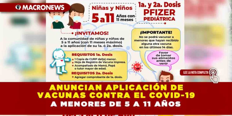 ANUNCIAN APLICACIÓN DE VACUNAS CONTRA EL COVID-19 A MENORES DE 5 A 11 AÑOS
