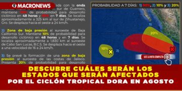 Descubre cuáles serán los estados que serán afectados por el Ciclón Tropical Dora en agosto
