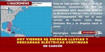 HOY VIERNES SE ESPERAN LLUVIAS Y DESCARGAS ELÉCTRICAS CONTINUAS EN CANCÚN