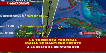 LA TORMENTA TROPICAL IDALIA SE MANTIENE FRENTE A LA COSTA DE QUINTANA ROO