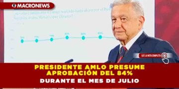 Presidente AMLO presume aprobación del 84% durante el mes de julio
