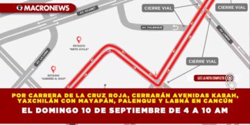 POR CARRERA DE LA CRUZ ROJA, CERRARÁN AVENIDAS KABAH, YAXCHILÁN CON MAYAPÁN, PALENQUE Y LABNÁ EN CANCÚN, EL DOMINGO 10 DE SEPTIEMBRE DE 4 A 10 AM