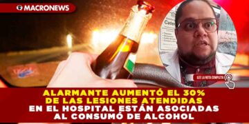 ALARMANTE AUMENTÓ EL 30% DE LAS LESIONES ATENDIDAS EN EL HOSPITAL ESTÁN ASOCIADAS AL CONSUMÓ DE ALCOHOL