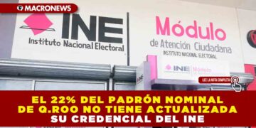 EL 22% DEL PADRÓN NOMINAL DE Q.ROO NO TIENE ACTUALIZADA SU CREDENCIAL DEL INE