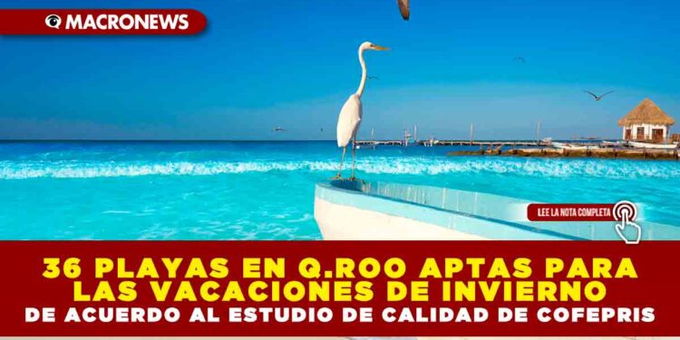 36 PLAYAS EN Q.ROO APTAS PARA LAS VACACIONES DE INVIERNO DE ACUERDO AL ESTUDIO DE CALIDAD DE COFEPRIS