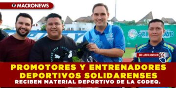PROMOTORES Y ENTRENADORES DEPORTIVOS SOLIDARENSES RECIBEN MATERIAL DEPORTIVO DE LA CODEQ.