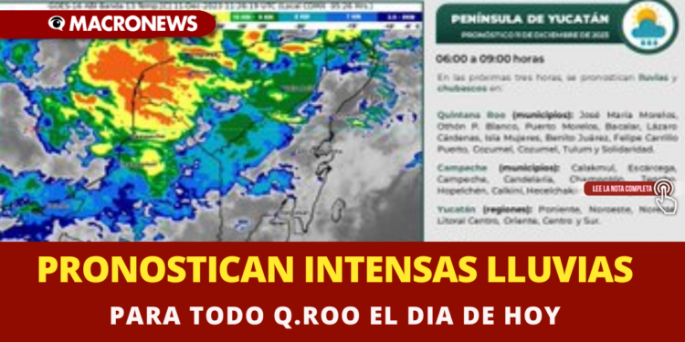 PRONOSTICAN INTENSAS LLUVIAS PARA TODO Q.ROO EL DIA DE HOY