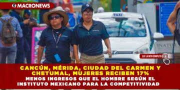 Cancún, Mérida, Ciudad del Carmen y Chetumal, mujeres reciben 17% menos ingresos que el hombre según el Instituto Mexicano para la Competitividad