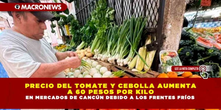 PRECIO DEL TOMATE Y CEBOLLA AUMENTA A 60 PESOS POR KILO EN MERCADOS DE CANCÚN DEBIDO A LOS FRENTES FRÍOS
