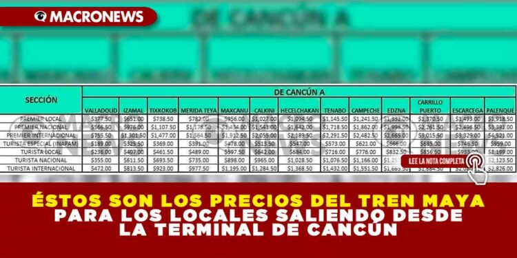 ÉSTOS SON LOS PRECIOS DEL TREN MAYA PARA LOS LOCALES SALIENDO DESDE LA TERMINAL DE CANCÚN