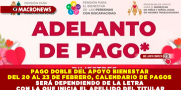 PAGO DOBLE DEL APOYO BIENESTAR DEL 20 AL 23 DE FEBRERO, CALENDARIO DE PAGOS SERÁ DEPENDIENDO DE LA LETRA CON LA QUE INICIA EL APELLIDO DEL TITULAR