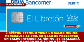 LIBRETÓN PREMIUM TIENE UN SALDO MÍNIMO MENSUAL DE $4,000, EN CASO DE PRESENTAR UN SALDO INFERIOR AL MÍNIMO, SE REALIZARÁ UN CARGO DE $180.00 MÁS IVA
