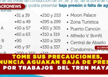 TOME SUS PRECAUCIONES, ANUNCIA AGUAKAN BAJA DE PRESIÓN POR TRABAJOS  DEL TREN MAYA