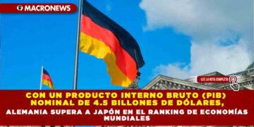 CON UN PRODUCTO INTERNO BRUTO (PIB)  NOMINAL DE 4.5 BILLONES DE DÓLARES, ALEMANIA SUPERA A JAPÓN EN EL RANKING DE ECONOMÍAS MUNDIALES