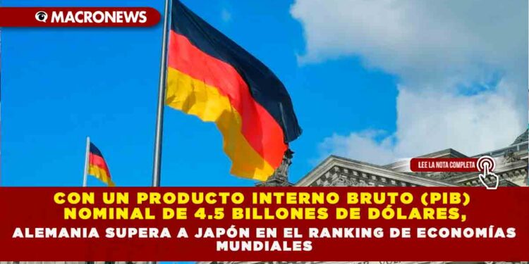 CON UN PRODUCTO INTERNO BRUTO (PIB)  NOMINAL DE 4.5 BILLONES DE DÓLARES, ALEMANIA SUPERA A JAPÓN EN EL RANKING DE ECONOMÍAS MUNDIALES