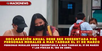 RECOMIENDAN ASESORARSE CON ESPECIALISTAS FISCALES PARA DECLARACIÓN ANUAL; PERSONAS MORALES DEBEN PRESENTARLA EL 31 DE MARZO Y LAS FÍSICAS EL 1RO DE ABRIL