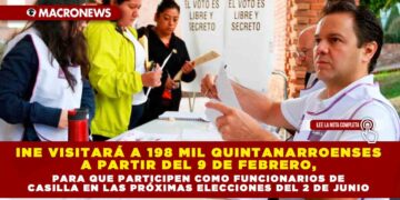INE VISITARÁ A 198 MIL QUINTANARROENSES A PARTIR DEL 9 DE FEBRERO, PARA QUE PARTICIPEN COMO FUNCIONARIOS DE CASILLA EN LAS PRÓXIMAS ELECCIONES DEL 2 DE JUNIO