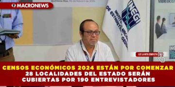 CENSOS ECONÓMICOS 2024 ESTÁN POR COMENZAR 28 LOCALIDADES DEL ESTADO SERÁN CUBIERTAS POR 190 ENTREVISTADORES