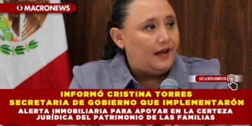 INFORMÓ CRISTINA TORRES SECRETARIA DE GOBIERNO QUE IMPLEMENTARÓN ALERTA INMOBILIARIA PARA APOYAR EN LA CERTEZA JURÍDICA DEL PATRIMONIO DE LAS FAMILIAS
