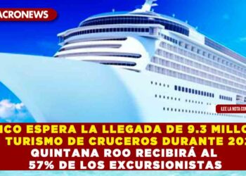 MÉXICO ESPERA LA LLEGADA DE 9.3 MILLONES DE PERSONAS EN TURISMO DE CRUCEROS DURANTE 2024, QUINTANA ROO RECIBIRÁ AL 57% DE LOS EXCURSIONISTAS