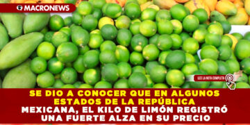 SE DIO A CONOCER QUE EN ALGUNOS ESTADOS DE LA REPÚBLICA MEXICANA, EL KILO DE LIMÓN REGISTRÓ UNA FUERTE ALZA EN SU PRECIO