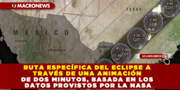 RUTA ESPECÍFICA DEL ECLIPSE A TRAVÉS DE UNA ANIMACIÓN DE DOS MINUTOS, BASADA EN LOS DATOS PROVISTOS POR LA NASA