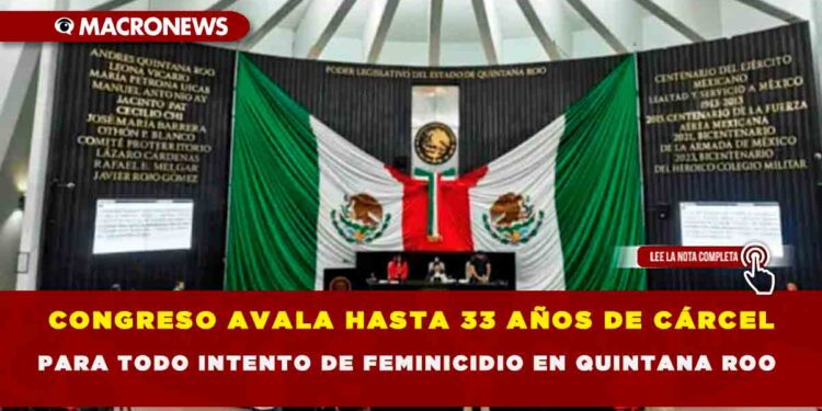 CONGRESO AVALA HASTA 33 AÑOS DE CÁRCEL PARA TODO INTENTO DE FEMINICIDIO EN QUINTANA ROO