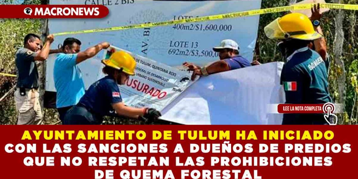 AYUNTAMIENTO DE TULUM HA INICIADO CON LAS SANCIONES A DUEÑOS DE PREDIOS QUE NO RESPETAN LAS PROHIBICIONES DE QUEMA FORESTAL