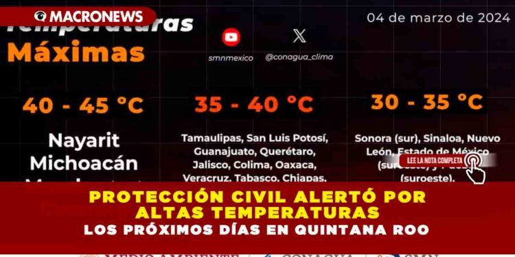 PROTECCIÓN CIVIL ALERTÓ POR ALTAS TEMPERATURAS LOS PRÓXIMOS DÍAS EN QUINTANA ROO