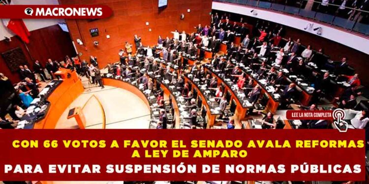 CON 66 VOTOS A FAVOR EL SENADO AVALA REFORMAS A LEY DE AMPARO PARA EVITAR SUSPENSIÓN DE NORMAS PÚBLICAS