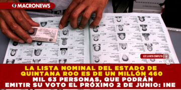 LA LISTA NOMINAL DEL ESTADO DE QUINTANA ROO ES DE UN MILLÓN 460 MIL 63 PERSONAS, QUE PODRÁN EMITIR SU VOTO EL PRÓXIMO 2 DE JUNIO: INE