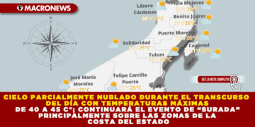 CIELO PARCIALMENTE NUBLADO DURANTE EL TRANSCURSO DEL DÍA CON TEMPERATURAS DE 40 A 45 °C; CONTINUARÁ EL EVENTO DE “SURADA” SOBRE LA COSTA DEL ESTADO