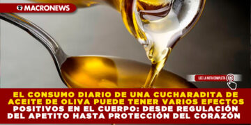 EL CONSUMO DIARIO DE UNA CUCHARADITA DE ACEITE DE OLIVA PUEDE TENER VARIOS EFECTOS POSITIVOS EN EL CUERPO: DESDE REGULACIÓN DEL APETITO HASTA PROTECCIÓN DEL CORAZÓN
