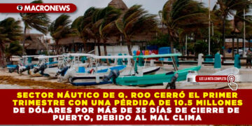 SECTOR NÁUTICO DE Q. ROO CERRÓ EL PRIMER TRIMESTRE CON UNA PÉRDIDA DE 10.5 MILLONES DE DÓLARES POR MÁS DE 35 DÍAS DE CIERRE DE PUERTO, DEBIDO AL MAL CLIMA