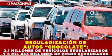 REGULARIZACIÓN DE AUTOS “CHOCOLATE”: 2.1 MILLONES DE VEHÍCULOS REGULARIZADOS Y 5 MIL 463 MILLONES DE PESOS RECAUDADOS