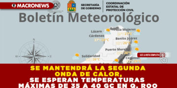 SE MANTENDRÁ LA SEGUNDA ONDA DE CALOR, SE ESPERAN TEMPERATURAS MÁXIMAS DE 35 A 40 GC EN Q. ROO