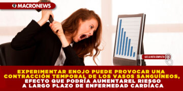 EXPERIMENTAR ENOJO PUEDE PROVOCAR UNA CONTRACCIÓN TEMPORAL DE LOS VASOS SANGUÍNEOS, EFECTO QUE PODRÍA AUMENTAR EL RIESGO A LARGO PLAZO DE ENFERMEDAD CARDÍACA