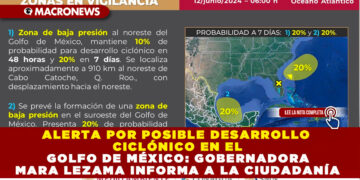 ALERTA POR POSIBLE DESARROLLO CICLÓNICO EN EL GOLFO DE MÉXICO: GOBERNADORA MARA LEZAMA INFORMA A LA CIUDADANÍA