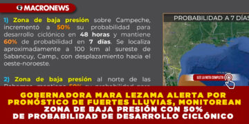 GOBERNADORA MARA LEZAMA ALERTA POR PRONÓSTICO DE FUERTES LLUVIAS, MONITOREAN ZONA DE BAJA PRESIÓN CON 50% DE PROBABILIDAD DE DESARROLLO CICLÓNICO