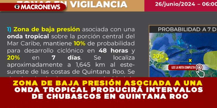 ZONA DE BAJA PRESIÓN ASOCIADA A UNA ONDA TROPICAL PRODUCIRÁ INTERVALOS DE CHUBASCOS EN QUINTANA ROO