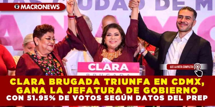 CLARA BRUGADA TRIUNFA EN CDMX, GANA LA JEFATURA DE GOBIERNO CON 51.95% DE VOTOS SEGÚN DATOS DEL PREP