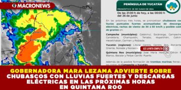 GOBERNADORA MARA LEZAMA ADVIERTE SOBRE CHUBASCOS CON LLUVIAS FUERTES Y DESCARGAS ELÉCTRICAS EN LAS PRÓXIMAS HORAS EN QUINTANA ROO