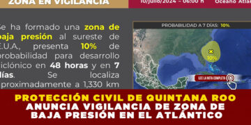 PROTECCIÓN CIVIL DE QUINTANA ROO ANUNCIA VIGILANCIA DE ZONA DE BAJA PRESIÓN EN EL ATLÁNTICO