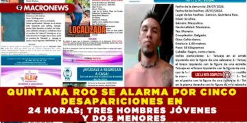 QUINTANA ROO SE ALARMA POR CINCO DESAPARICIONES EN 24 HORAS; TRES HOMBRES JÓVENES Y DOS MENORES