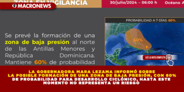 LA GOBERNADORA MARA LEZAMA INFORMÓ SOBRE LA POSIBLE FORMACIÓN DE UNA ZONA DE BAJA PRESIÓN, CON 60% DE PROBABILIDAD PARA DESARROLLO CICLÓNICO, HASTA ESTE MOMENTO NO REPRESENTA UN RIESGO