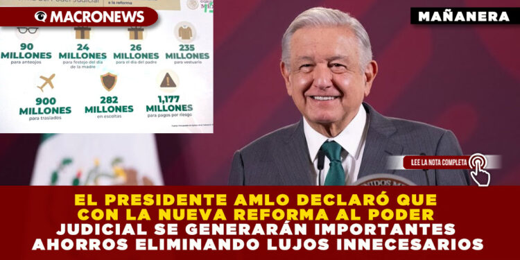 EL PRESIDENTE AMLO DECLARÓ QUE CON LA NUEVA REFORMA AL PODER JUDICIAL SE GENERARÁN IMPORTANTES AHORROS ELIMINANDO LUJOS INNECESARIOS
