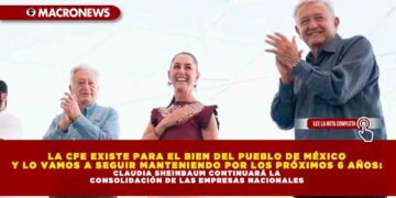 LA CFE EXISTE PARA EL BIEN DEL PUEBLO DE MÉXICO Y LO VAMOS A SEGUIR MANTENIENDO POR LOS PRÓXIMOS 6 AÑOS: CLAUDIA SHEINBAUM CONTINUARÁ LA CONSOLIDACIÓN DE LAS EMPRESAS NACIONALES