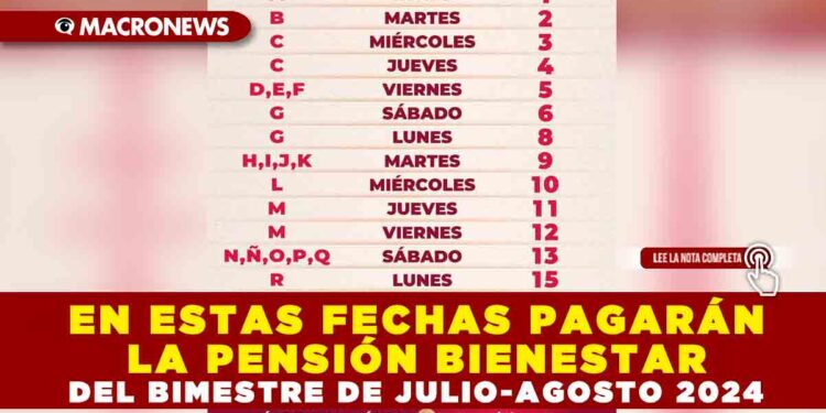 EN ESTAS FECHAS PAGARÁN LA PENSIÓN BIENESTAR DEL BIMESTRE DE JULIO-AGOSTO 2024
